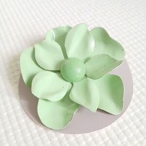 Vintage  Easter Green Enamel  3D Flower Brooch, large, metal,2 5/8", mint, rare